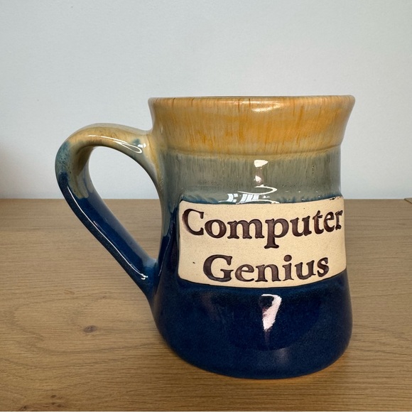Other - Vintage 90’s Y2K Blue and Tan Ceramic 'Computer Genius' Mug